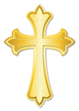 a golden cross on a white background