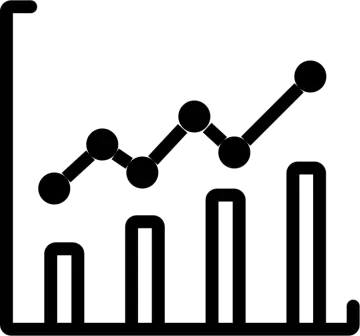 a bar chart with an arrow pointing upward