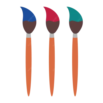 three paint brushes on a white background
