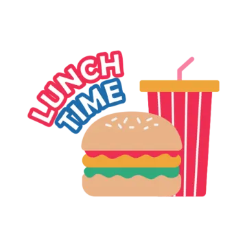 a hamburger and drink with the words burger time
