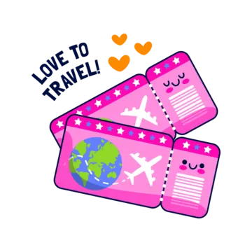 two pink tickets with the words love to travel on them