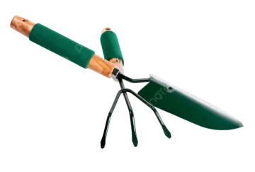 a green garden knife with wooden handle