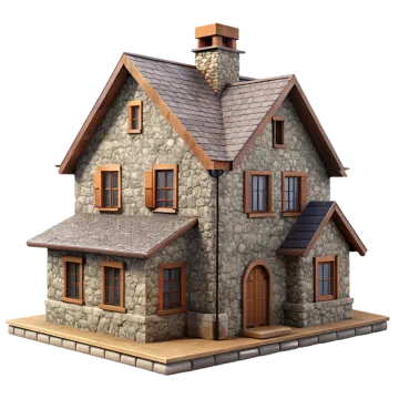 a small stone house on a white background