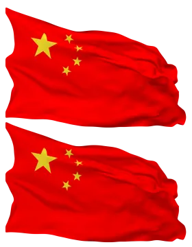 two chinese flags waving in the wind