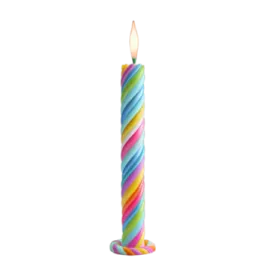 a colorful birthday candle on a white background