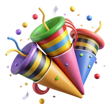 a bunch of party hats with cons