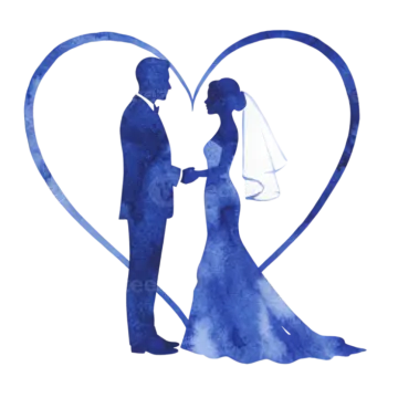 a watercolor silhouette of a bride and groom in a heart shape