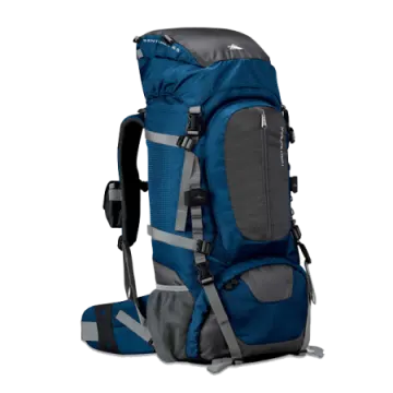 a blue backpack on a white background