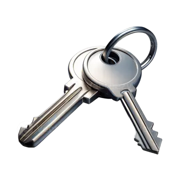 a silver key on a white background