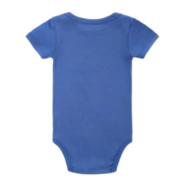 a baby boy's blue bodysuit with short sleeves
