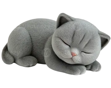 a gray cat sleeping on a white background