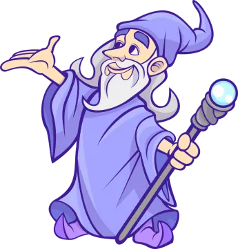 an old wizard with a magic wand