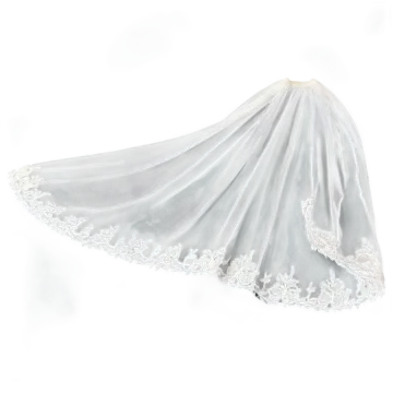 a white wedding veil with lace on it