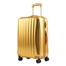 a gold suitcase on wheels