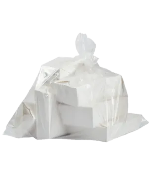 a white plastic garbage bag with the lid open