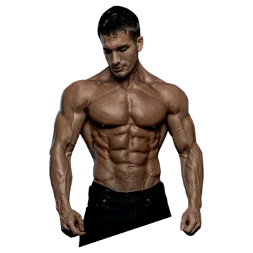 a man with no shirt is posing for the camera