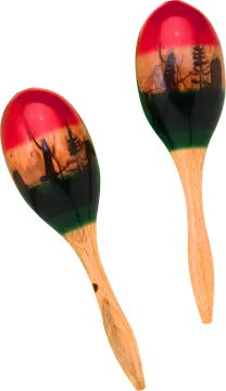 two wooden spoons with painted designs on them