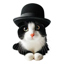 a black and white cat wearing a top hat