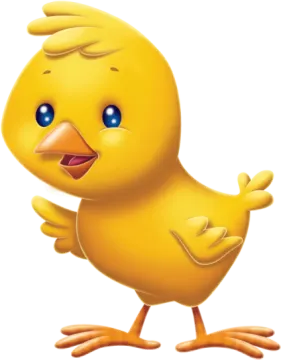a yellow bird with blue eyes and a white background