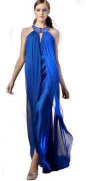 a woman in a blue dress