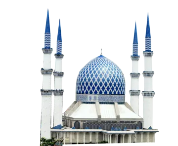 a blue and white mosque on a white background