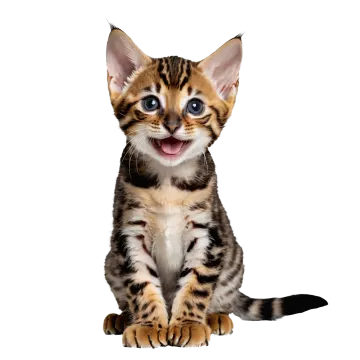a small kitten sitting down with its mouth open