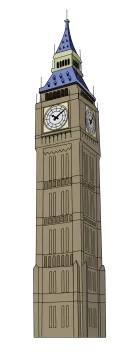 a drawing of a clock tower on a white background