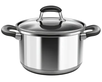 a stainless pot with lid and handle
