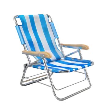 a blue and white striped beach chair