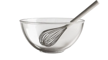 a glass bowl with a whise in it