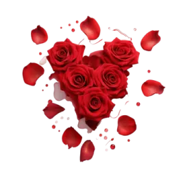a bunch of red roses with hearts