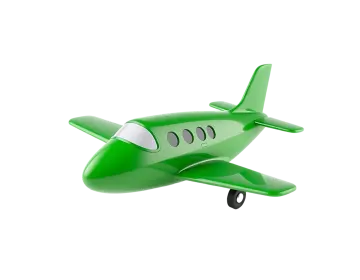 a green toy airplane on a white background
