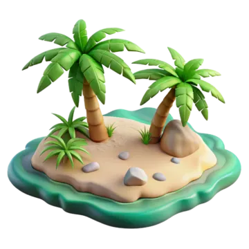 a small island with two palm trees