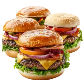 three hamburgers on a white background