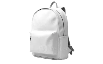 a white backpack with black straps