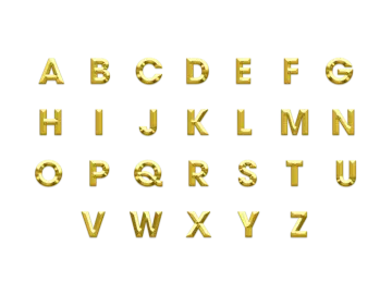 a set of gold alphabet letters and numbers
