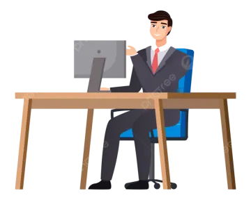 a man in a suit sitting at a desk with a computer
