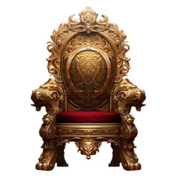 a gold throne with red velvet seat