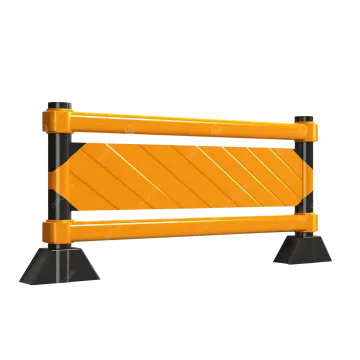 an orange barrier with black posts and a white background