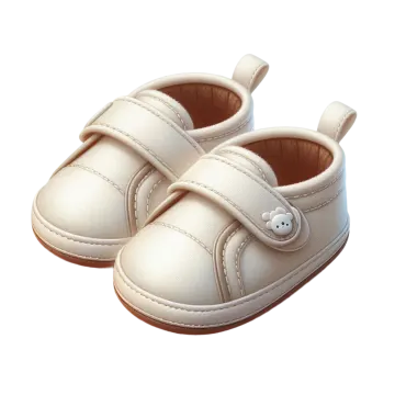 a pair of white baby shoes on a white background