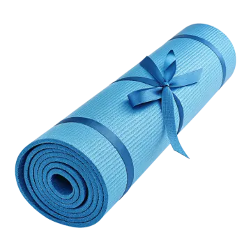 a blue yoga mat with a bow on top