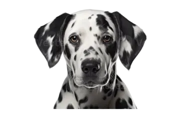 a black and white dog looking over a sign
