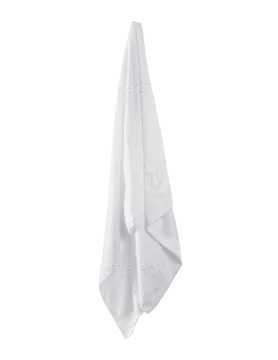a white towel hanging on the wall