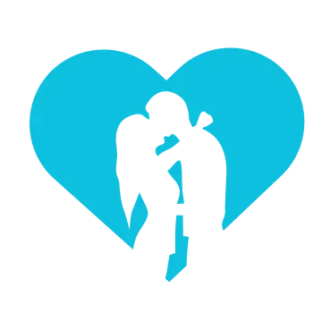a man and woman kissing in front of a heart