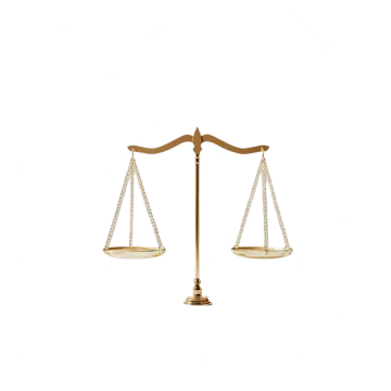 a gold balance scale on a white background