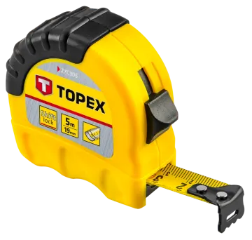 a yellow tape measurer with a black handle