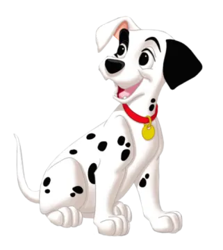 a cartoon dog with a red collar and black spots