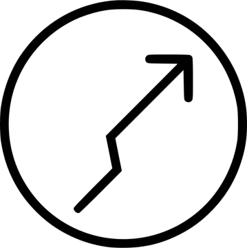 a black and white arrow in a circle