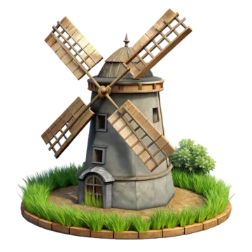 an old windmill with a small house in the middle