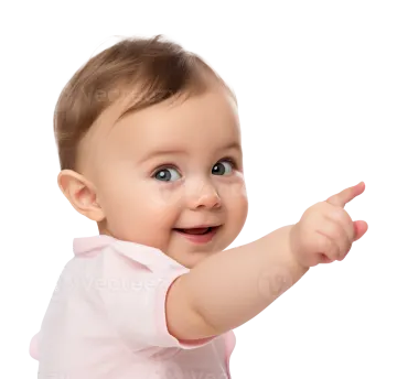 a baby pointing at the camera